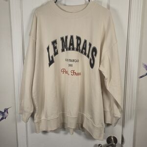 H&M Le Marais Club Français Cream Graphic Crewneck Sweatshirt L